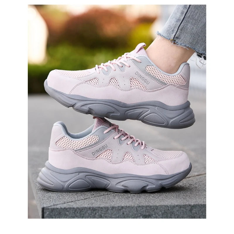 summer breathable mesh work shoes lightweight woman safety shoes steel toe work sneakers anti-stab protective work boots