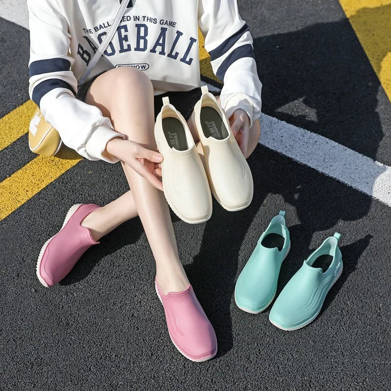 summer 2024 new Fashion Shallow Mouth Women Rainshoes Elegant  Luxury rain shoes outdoors Slip Work Durable Casual Trend Shoes
